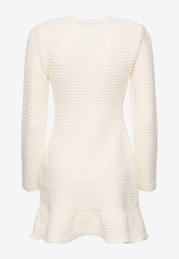 Self-Portrait Diamanté Buttons Textured Knit Mini Dress Cream AW24-085S-CCREAM