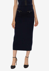 Self-Portrait Diamanté Embellished Knitted Midi Skirt Blue AW24-168MSK-BLNAVY