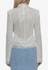 Self-Portrait Studded Mesh Long-Sleeved Top Silver AW24-174T-SSILVER