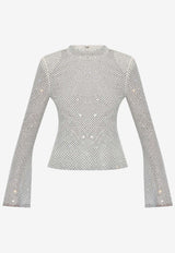 Self-Portrait Studded Mesh Long-Sleeved Top Silver AW24-174T-SSILVER