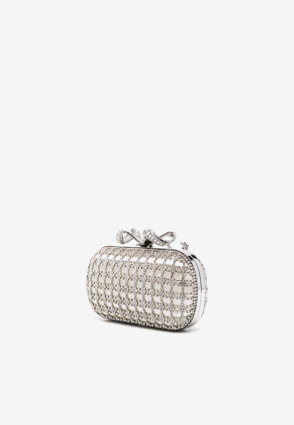 Self-Portrait Crystal Bow Clutch Bag White AW24-307-CWHITE