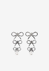 Self-Portrait Tiered Crystal Bow Drop Earrings Silver AW24-602-SLSILVER