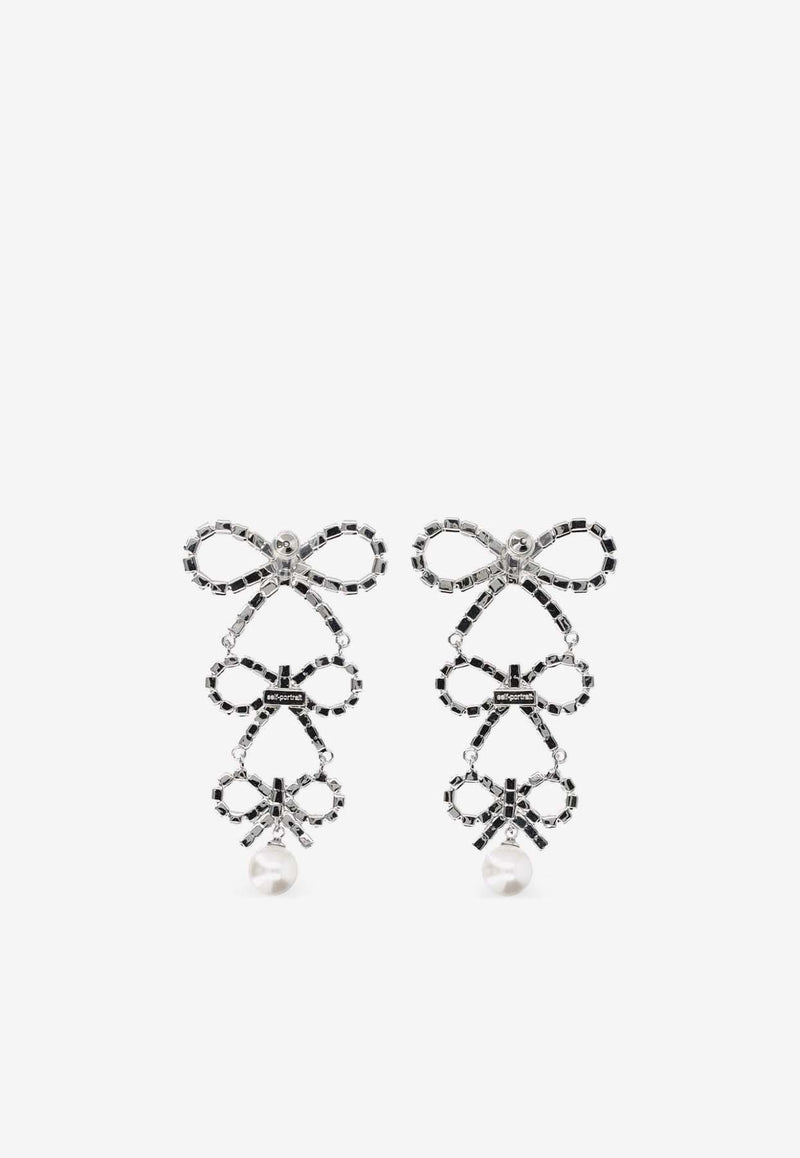 Self-Portrait Tiered Crystal Bow Drop Earrings Silver AW24-602-SLSILVER