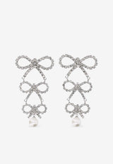 Self-Portrait Tiered Crystal Bow Drop Earrings Silver AW24-602-SLSILVER