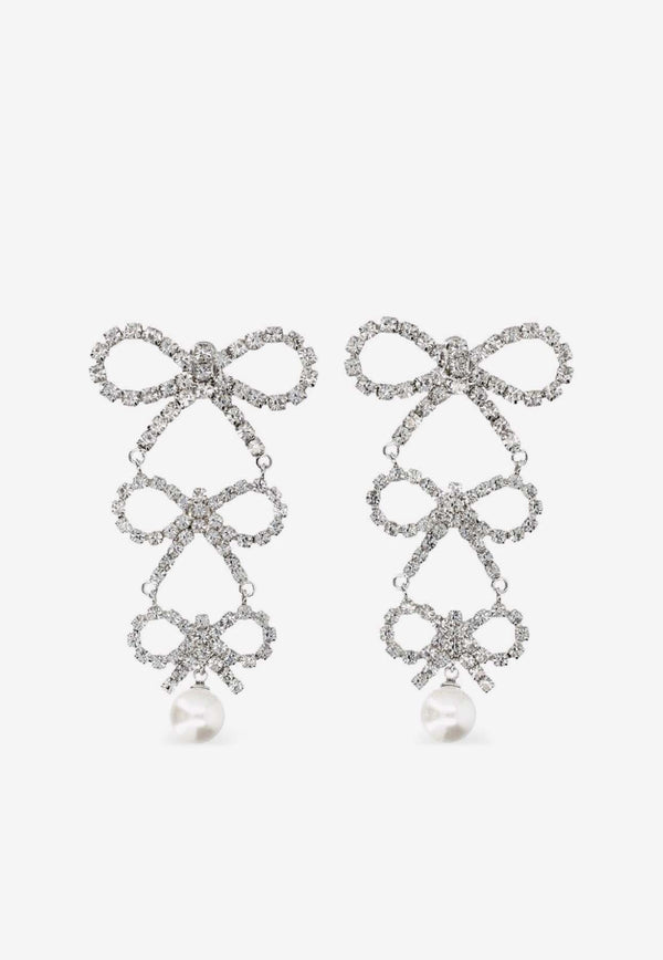 Self-Portrait Tiered Crystal Bow Drop Earrings Silver AW24-602-SLSILVER