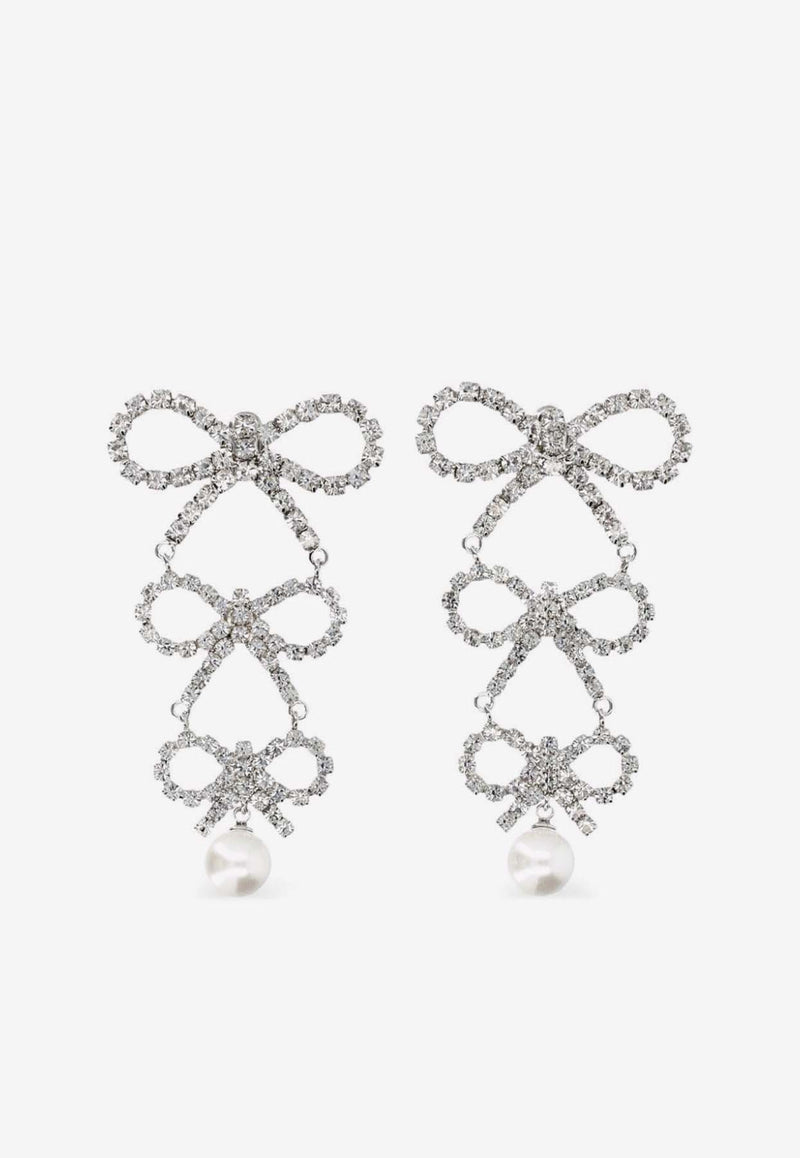 Self-Portrait Tiered Crystal Bow Drop Earrings Silver AW24-602-SLSILVER