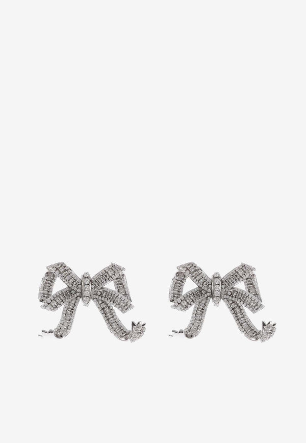 Self-Portrait Crystal Embellished Bow Earrings Silver AW24-619A-SLSILVER