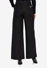 Self-Portrait Wide-Leg Studded Jeans Black AW24-805P-BBLACK