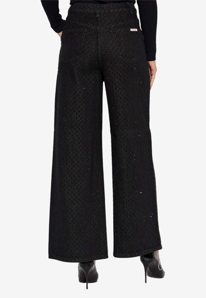 Self-Portrait Wide-Leg Studded Jeans Black AW24-805P-BBLACK