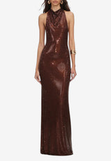 Rhinestone Embellished Draped Gown