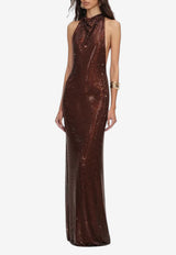 Rhinestone Embellished Draped Gown
