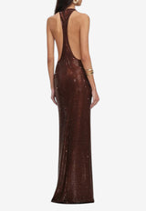 Rhinestone Embellished Draped Gown