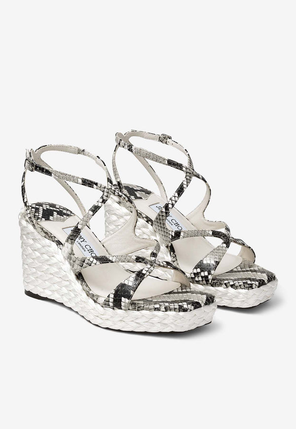 Jimmy Choo Ayla 85 Snake Print Leather Wedge Sandals AYLA 85 CUU ROCCIA