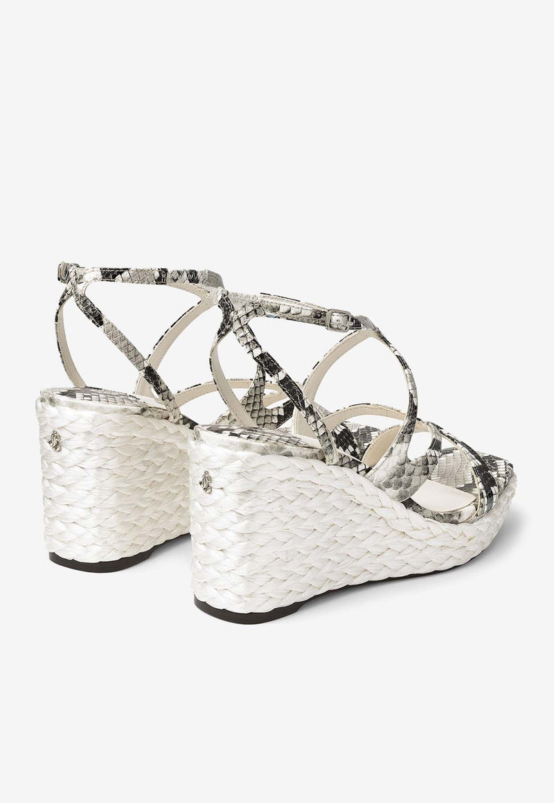 Jimmy Choo Ayla 85 Snake Print Leather Wedge Sandals AYLA 85 CUU ROCCIA