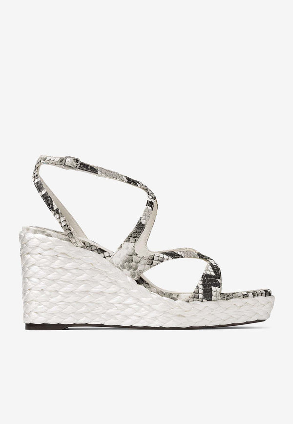 Jimmy Choo Ayla 85 Snake Print Leather Wedge Sandals AYLA 85 CUU ROCCIA