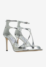 Jimmy Choo Azia 95 Metallic Leather Sandals AZIA 95 QUI SILVER