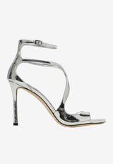 Jimmy Choo Azia 95 Metallic Leather Sandals AZIA 95 QUI SILVER