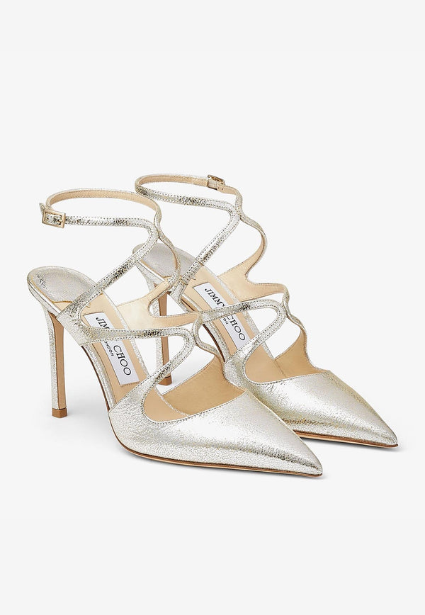 Jimmy Choo Azia 95 Pointed Pumps in Metallic Leather AZIA PUMP 95 GLE CHAMPAGNE