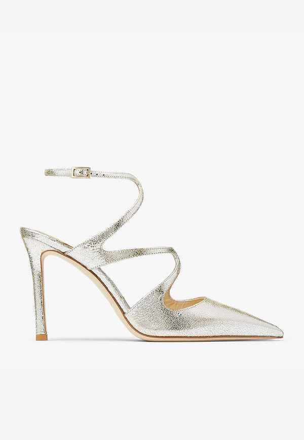 Jimmy Choo Azia 95 Pointed Pumps in Metallic Leather AZIA PUMP 95 GLE CHAMPAGNE
