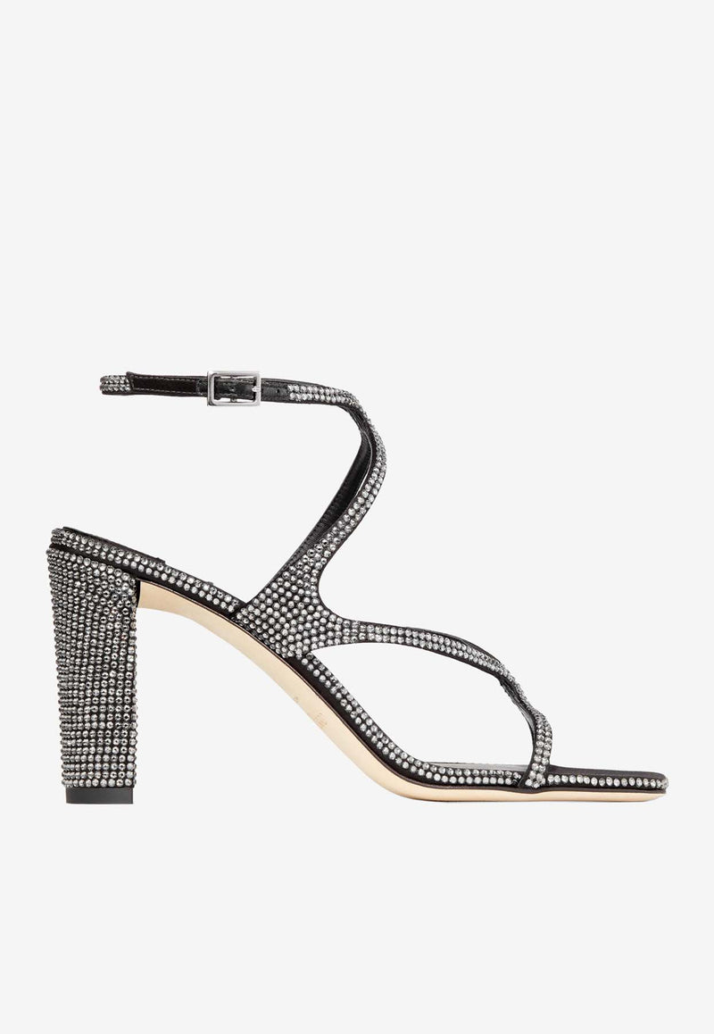 Jimmy Choo Azie 85 Crystal-Embellished Satin Sandals AZIE 85 OHM BLACK/SMOKE