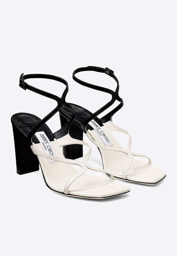 Jimmy Choo Azie 85 Sandals in Patchwork Nappa Leather AZIE 85 PHN LATTE/BLACK