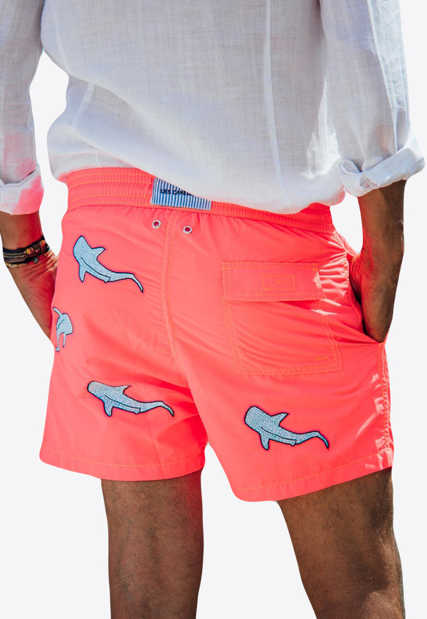 Les Canebiers All-Over Shark Embroidery Swim Shorts Orange