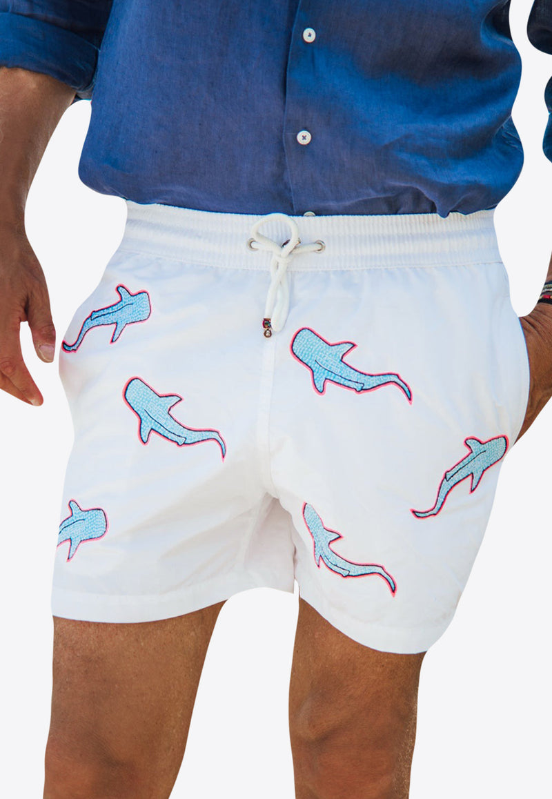 Les Canebiers All-Over Shark Embroidery Swim Shorts White