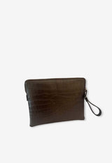 Biagini Alligator Leather Zip Clutch Brown BGN102MORO_BPB