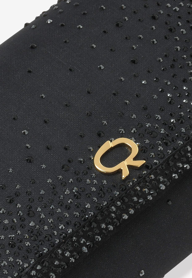 Gianvito Rossi Rania Crystal-Embellished Clutch B00368 RANIA COZNENE SUEDE ORGANZA BLACK BL Black