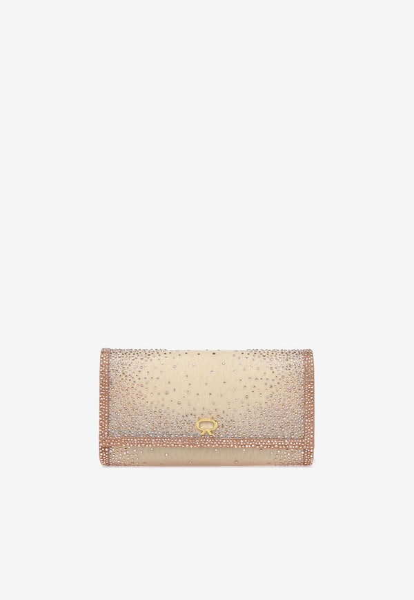Gianvito Rossi Rania Crystal-Embellished Clutch B00368 RANIA COZPRND SUEDE ORGANZA PRALINE Pink