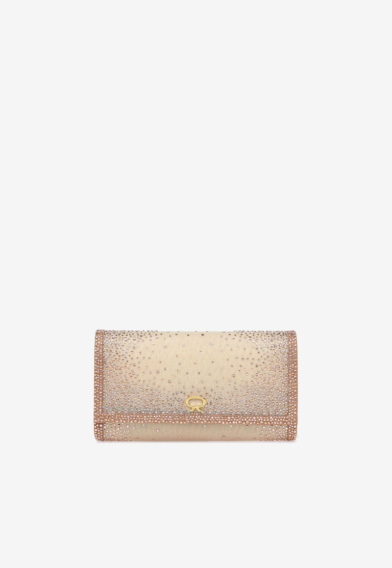 Gianvito Rossi Rania Crystal-Embellished Clutch B00368 RANIA COZPRND SUEDE ORGANZA PRALINE Pink