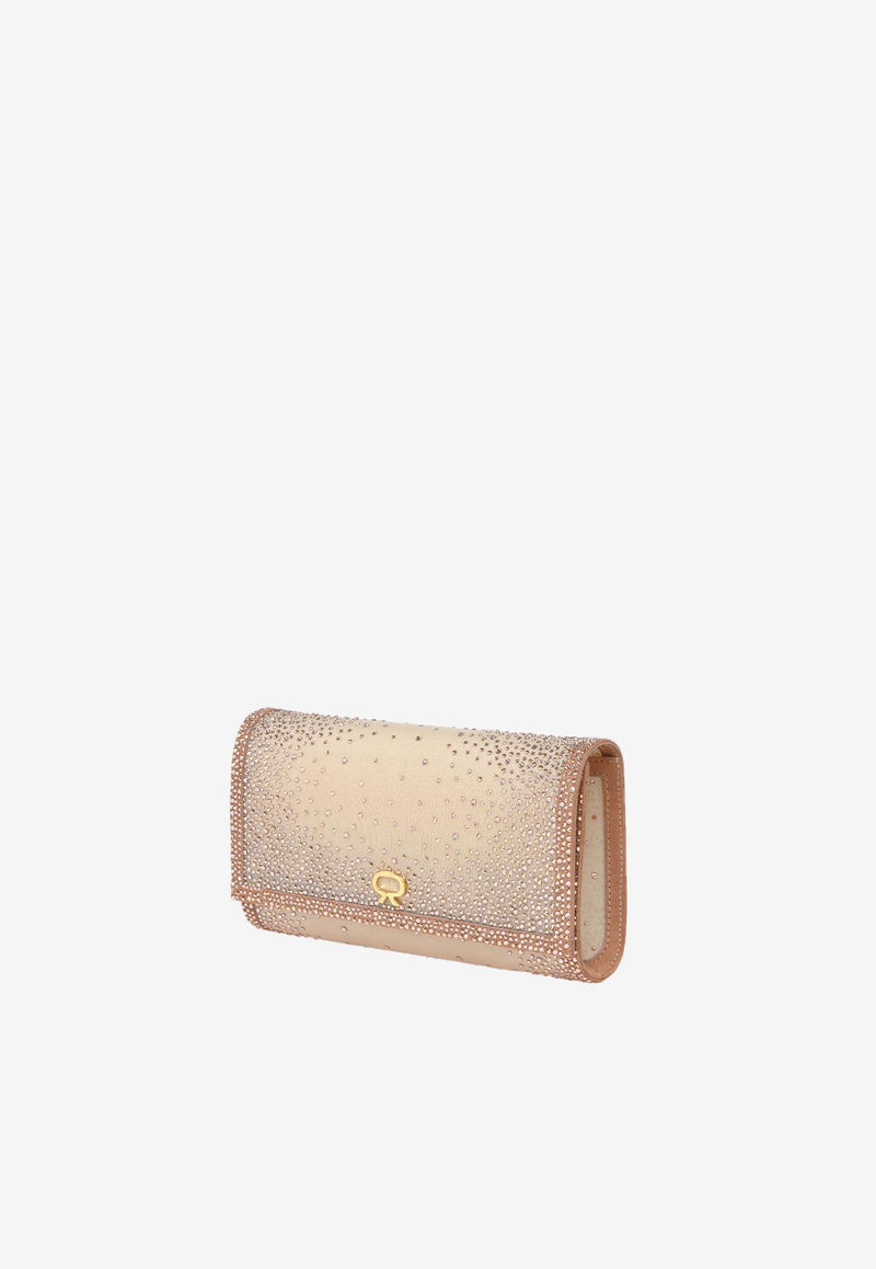 Gianvito Rossi Rania Crystal-Embellished Clutch B00368 RANIA COZPRND SUEDE ORGANZA PRALINE Pink