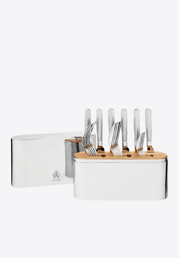 Christofle Concorde Stainless Steel Cutlery Set with Chest - Set of 24 Silver B02413299