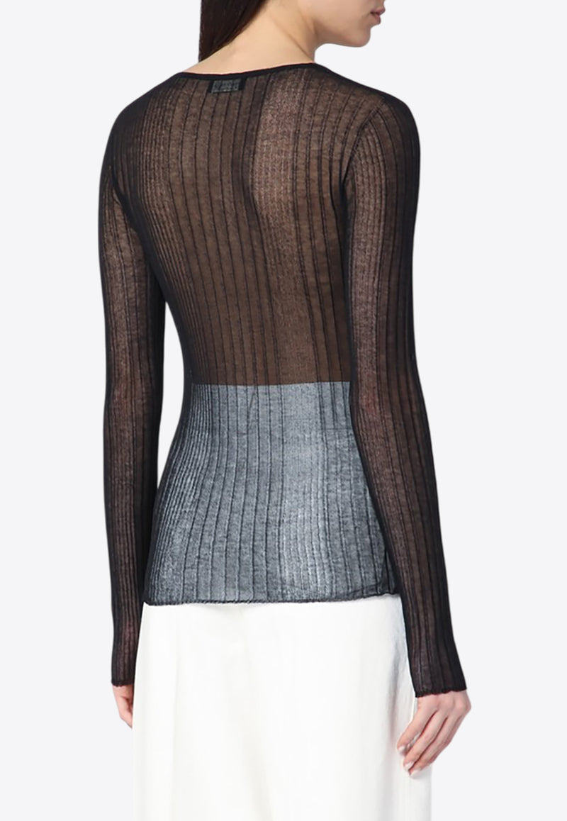 Roberto Collina Long-Sleeved Sheer Top Black B05001B05/Q_ROBER-09