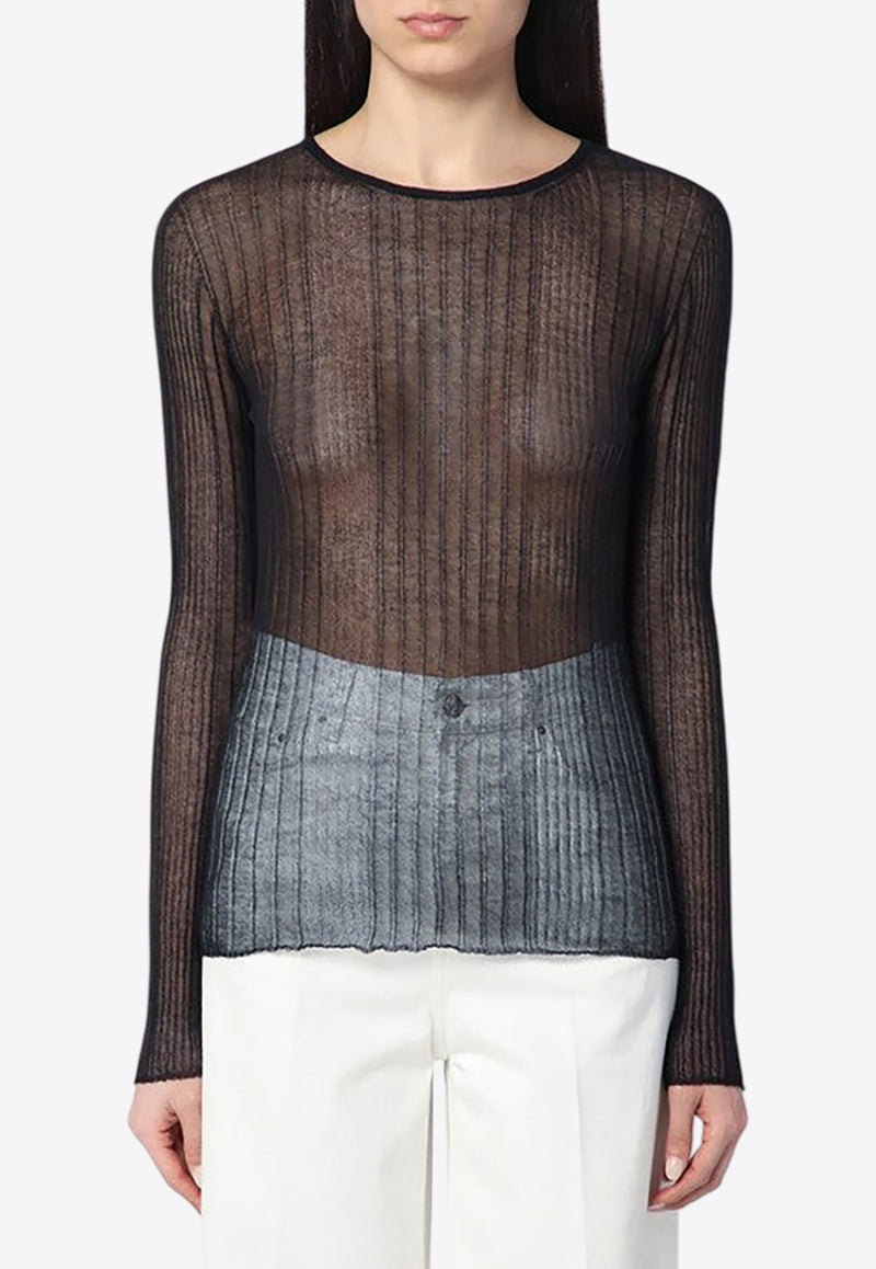 Roberto Collina Long-Sleeved Sheer Top Black B05001B05/Q_ROBER-09