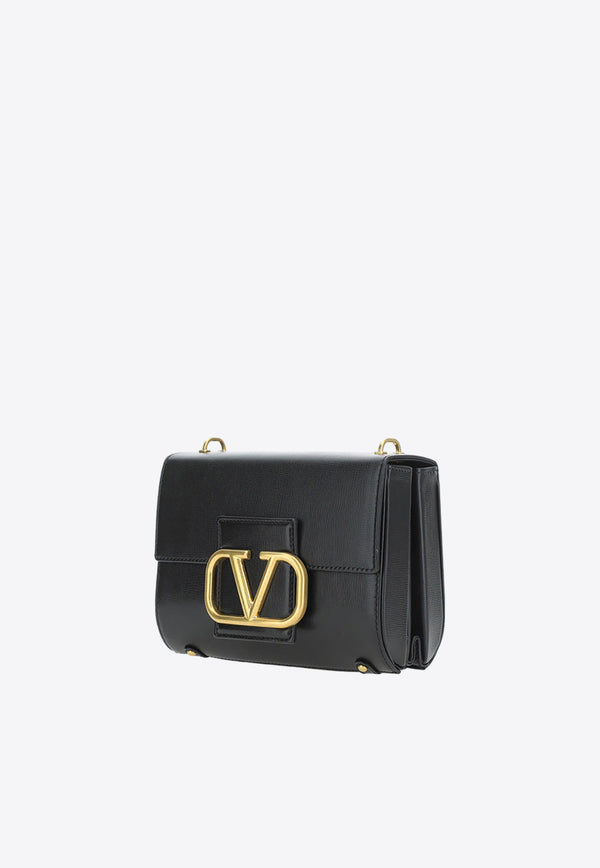 Valentino VLogo Grained Leather Shoulder Bag Black B0J96_CPD_0NO
