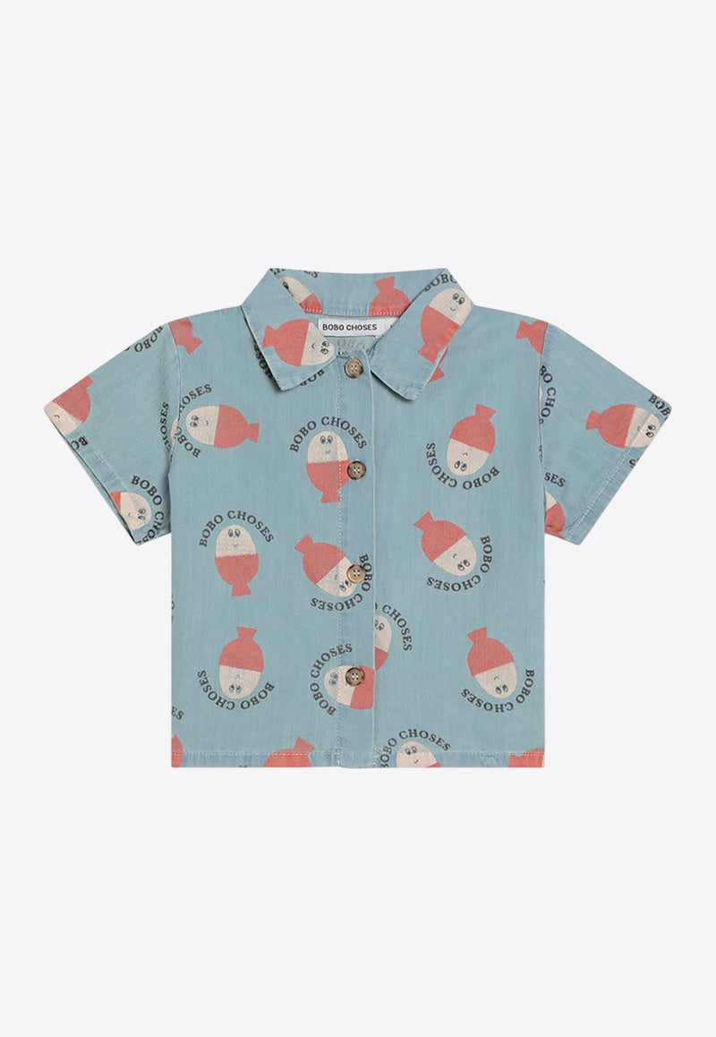 Bobo Choses Babies All-Over Morning Egg Denim Shirt Light Blue B125AB026DE/Q_BOBO-LB