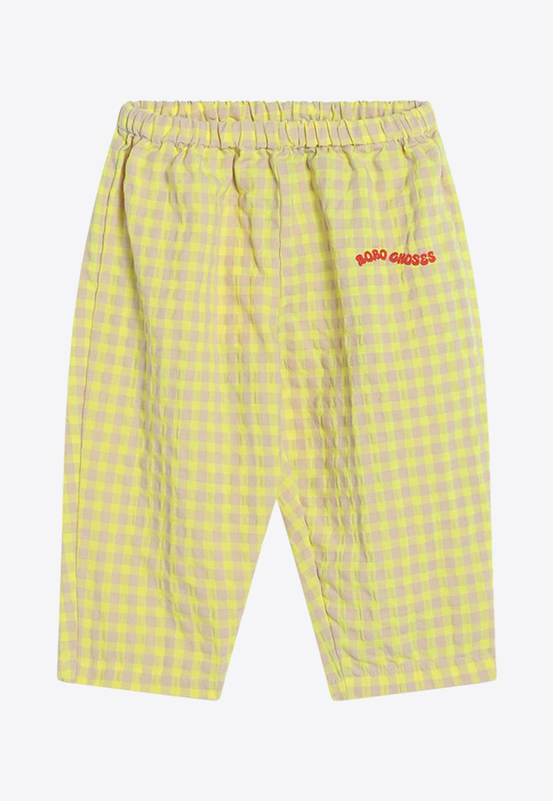 Bobo Choses Babies Logo Embroidered Vichy Pants Yellow B125AB061CO/Q_BOBO-YE