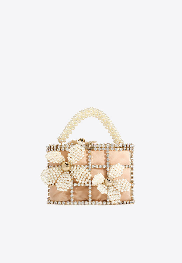 Rosantica Holli Gardenia Embellished Handbag Gold B17989_PEARL