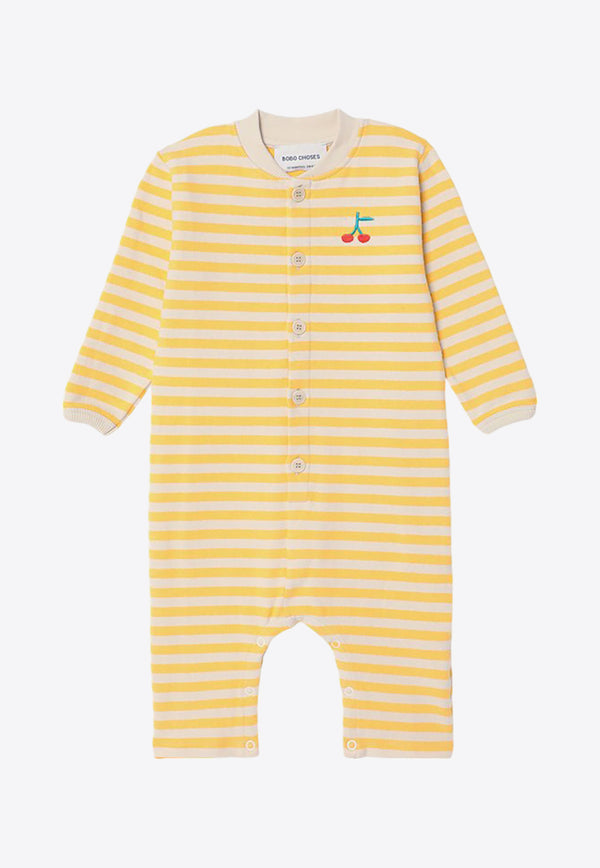 Bobo Choses Babies Terry Toweling Striped Onesie Yellow B224AB075CO/P_BOBO-761