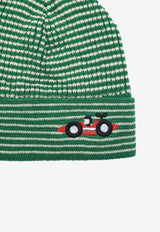 Bobo Choses Girls Race Car Striped Wool Beanie Green B225AH048CO/R_BOBO-LG