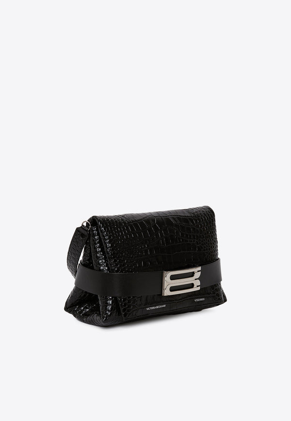 Victoria Beckham B Pouch Croc-Embossed Leather Bag Black B424AAC005982ABLACK