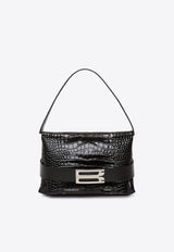 Victoria Beckham B Pouch Croc-Embossed Leather Bag Black B424AAC005982ABLACK