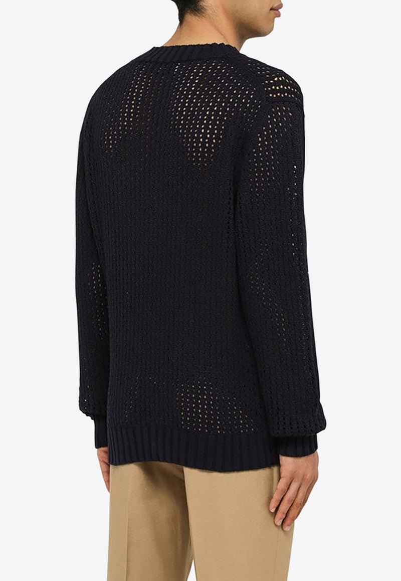 Ballantyne Perforated Knitted Sweater Blue B4P1765C072/M_BALLA-13777