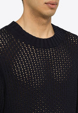 Ballantyne Perforated Knitted Sweater Blue B4P1765C072/M_BALLA-13777