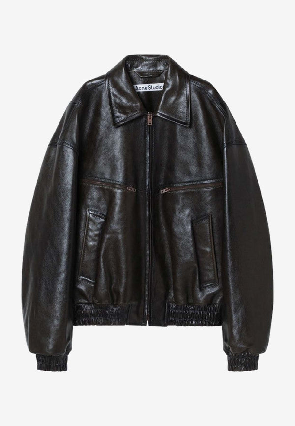 Acne Studios Leather Bomber Jacket Green B70159LE/R_ACNE-DSQ