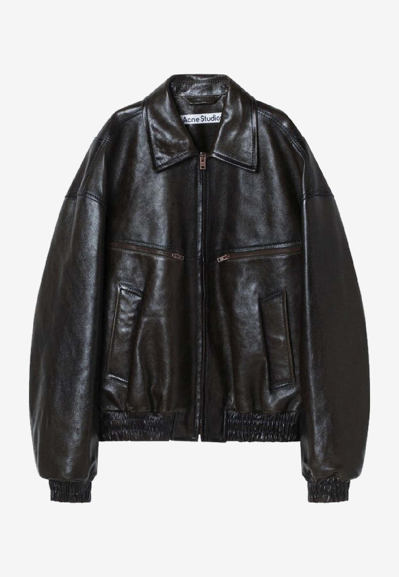 Acne Studios Leather Bomber Jacket Green B70159LE/R_ACNE-DSQ