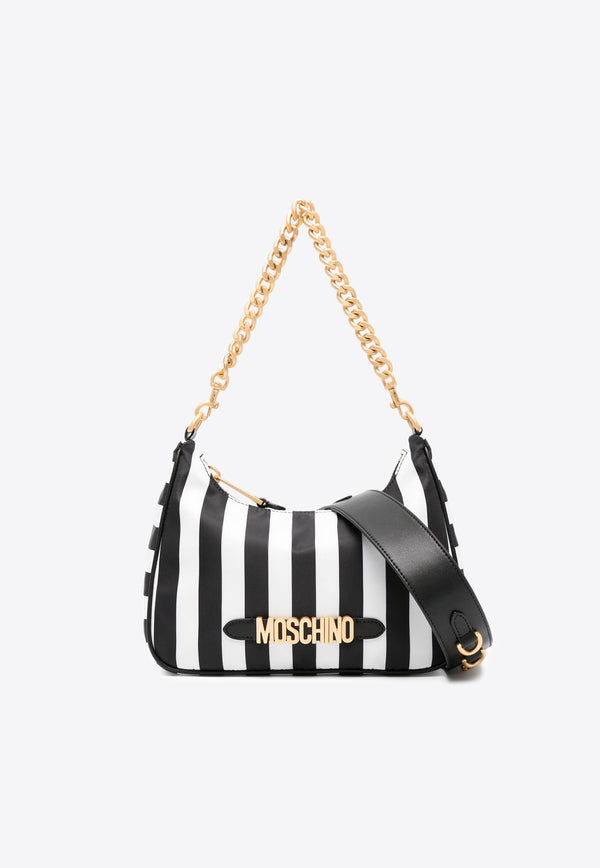 Moschino Logo Striped Shoulder Bag B7409 8202 1888 Monochrome