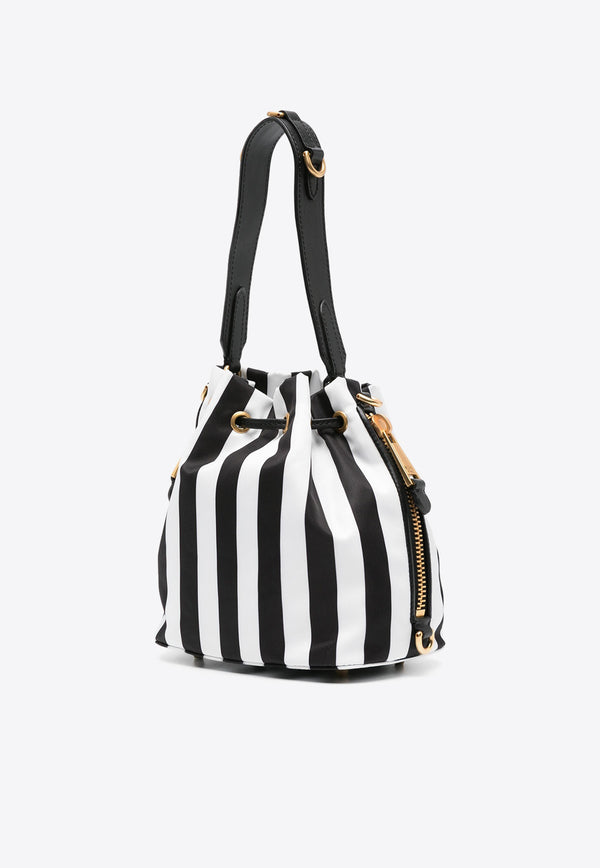 Moschino Logo Striped Bucket Bag B7410 8202 1888 Monochrome