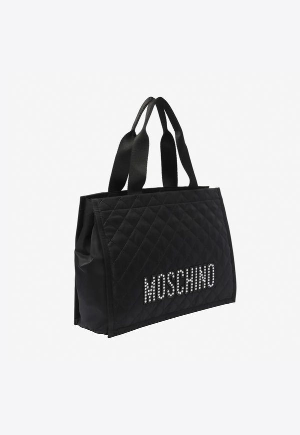 Moschino Logo Embellished Quilted Tote Bag B7419 8201 3555